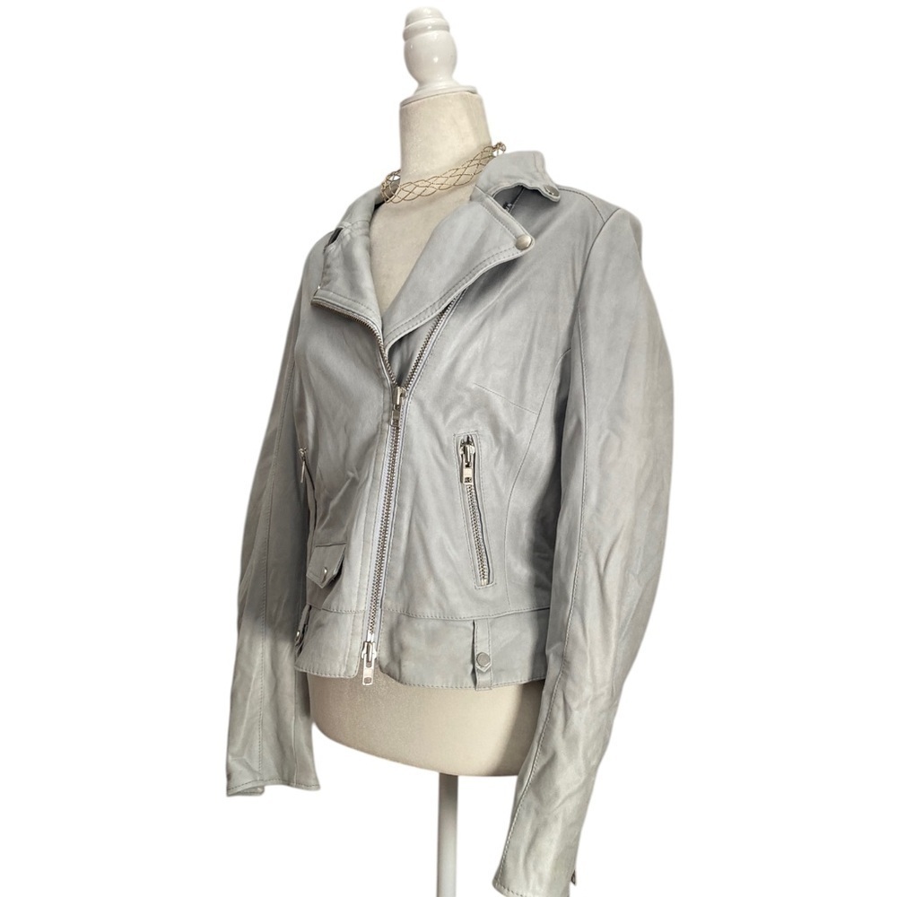 Schyia Lamb Leather Moto Jacket Light Blue - Picture 5 of 13